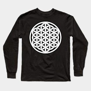 Black n White Flower of Life Graphic Print Long Sleeve T-Shirt